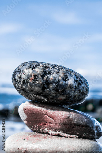 Photography zen stones on a sea background
