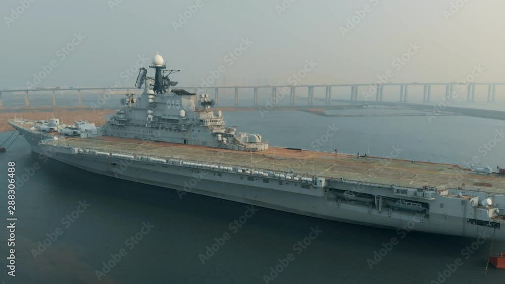 Aerial view over the Minsk, an aircraft carrier that served the Soviet Navy and the Russian Navy from 1978 to 1994. Second Kiev-class vessel to be built it has been a theme park from 2000 to 2016. Aerial view over the Minsk, an aircraft carrier that served the Soviet Navy and the Russian Navy from 1978 to 1994. Second Kiev-class vessel to be built it has been a theme park from 2000 to 2016.