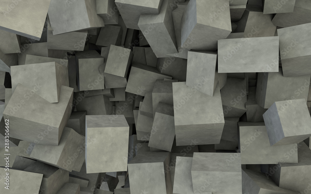 Contemporary abstract background of destroyed concrete cubes