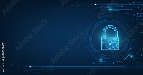 Padlock With Keyhole icon in. personal data security Illustrates cyber data or information privacy idea. blue color abstract hi speed internet technology.