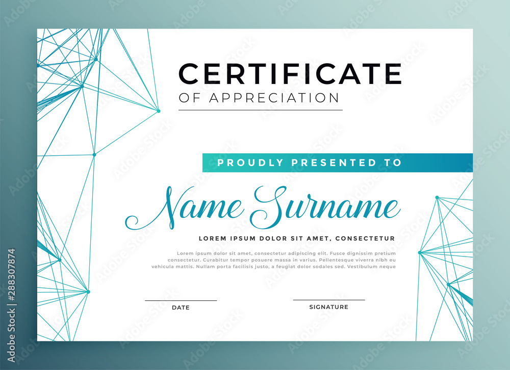low poly style modern certificate template design - obrazy, fototapety, plakaty 