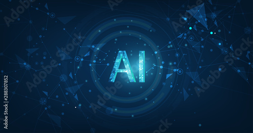 Abstract futuristic digital and technology on dark blue color background. AI(Artificial Intelligence) wording with the circuit design.