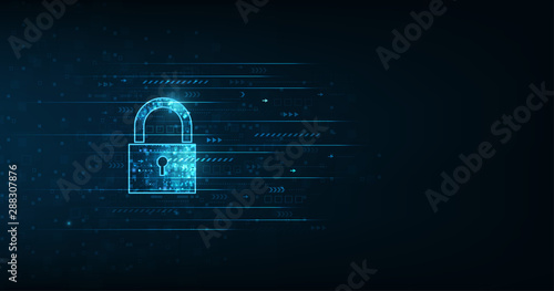 Padlock With Keyhole icon in. personal data security Illustrates cyber data or information privacy idea. blue color abstract hi speed internet technology.