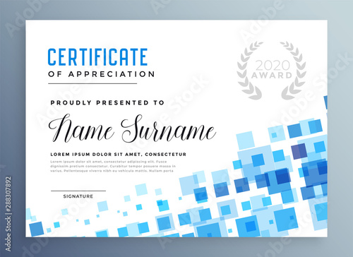 abstract blue mosaic style certificate template design