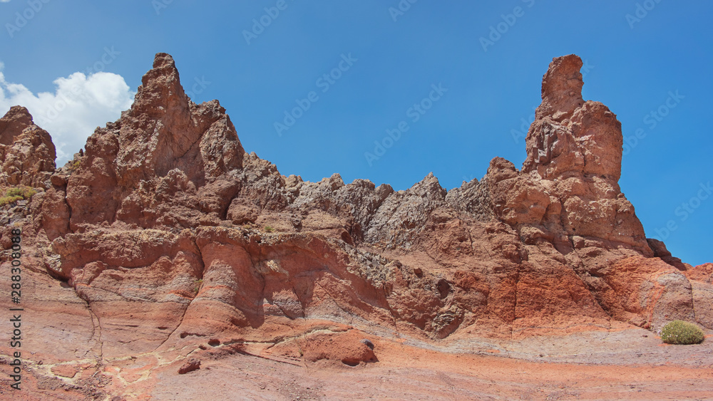 Unusual Mars-like rocks in Llano de Ucanca, close to the volcanic peak Teide, Tenerife geological formation that shows the mesmerizing terracotta color lines and shapes in the volcanic massive strata Unusual Mars-like rocks in Llano de Ucanca, close to the volcanic peak Teide, Tenerife geological formation that shows the mesmerizing terracotta color lines and shapes in the volcanic massive strata