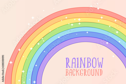 cute hand drawn rainbow in pastel colors background