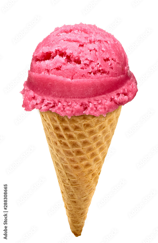 strawberry ice cream scoop on cone isolated on white background strawberry ice cream scoop on cone isolated on white background