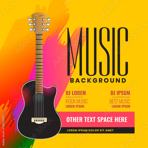 musical flyer poster with realistic acoustic guitar