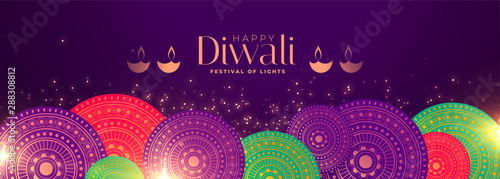 happy diwali occasion festival banner with indian pattern decoration