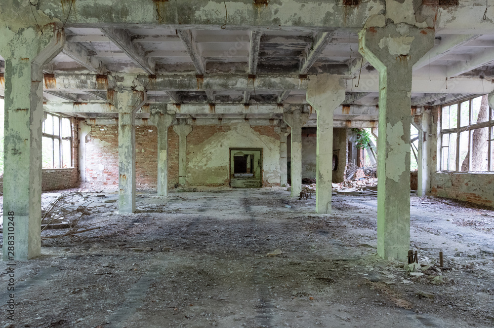 Large industrial room. Large old abandoned room.