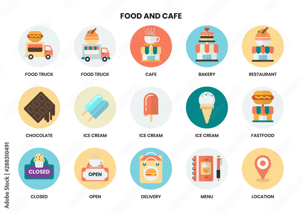 Food and cafe icons set for business Food and cafe icons set for business