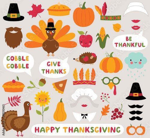 Thanksgiving icons vector set - turkeys, pumpkins and other