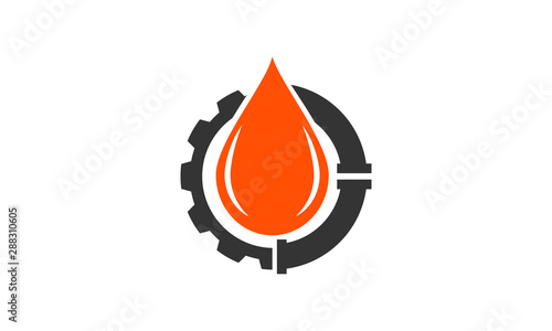 Industrial gear and orange oil drop logo symbolizing energy and mechanics