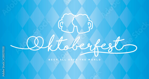 Oktoberfest 2019 pretzel and beer mug handwritten line lettering blue logo banner
