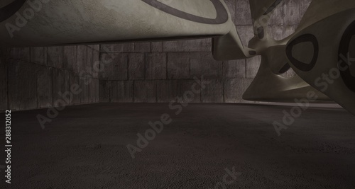 Empty dark abstract brown concrete room smooth interior. Architectural background. 3D illustration and rendering © SERGEYMANSUROV