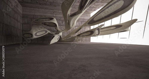 Empty dark abstract brown concrete room smooth interior. Architectural background. 3D illustration and rendering
