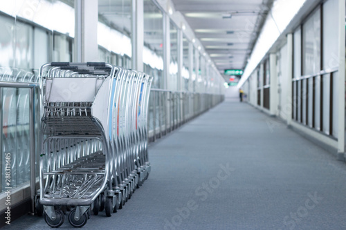 cart bag and empty space boardway airport terminal