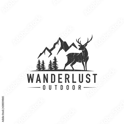 Hipster deer landscape logo  - vector illustration on a light background photo
