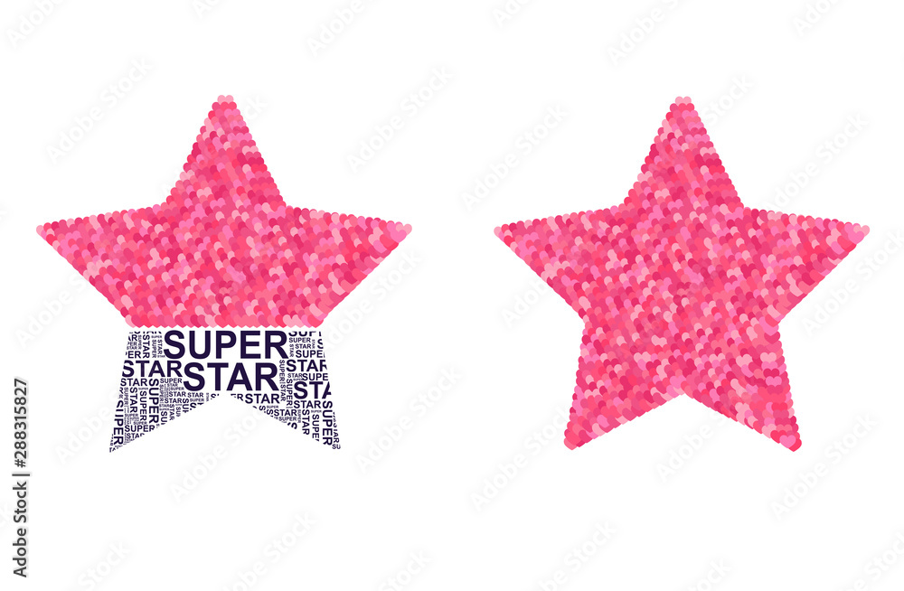 Star with pink glitter hearts and slogan super star.