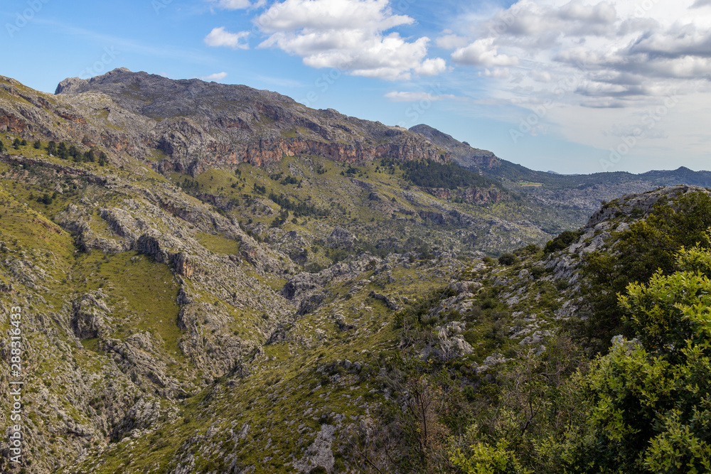 Scenic view at landscape on Serra de Tramuntana in the north of mallorca between Lluc and Sa Calobra Scenic view at landscape on Serra de Tramuntana in the north of mallorca between Lluc and Sa Calobra