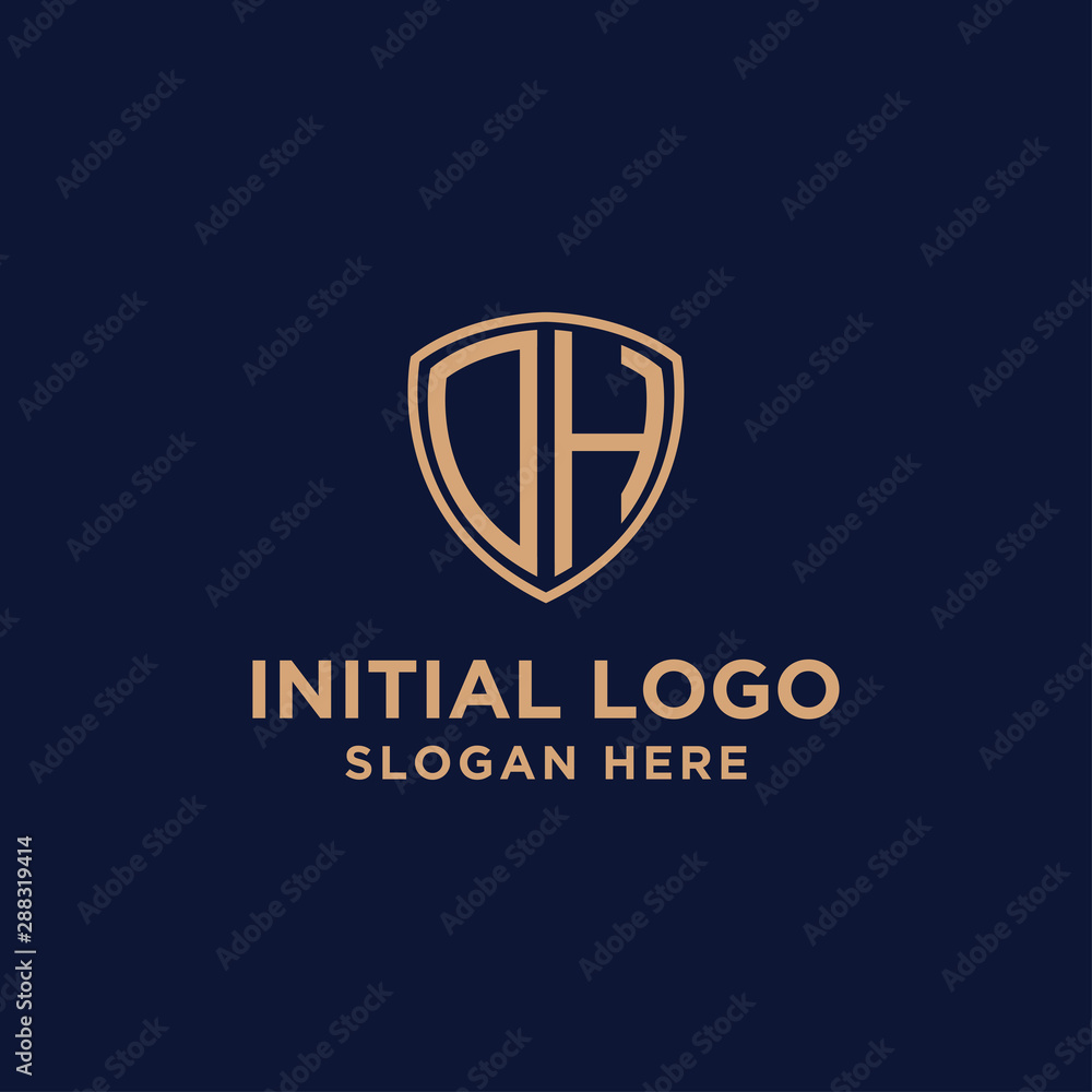 initial DH logo template. shield and gold logo. vector initial DH logo template. shield and gold logo. vector