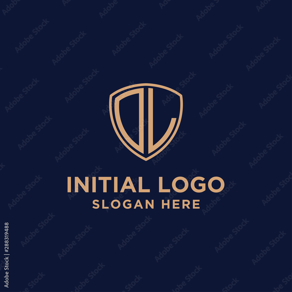 initial DL logo template. shield and gold logo. vector initial DL logo template. shield and gold logo. vector