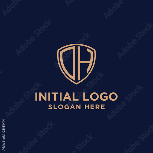 initial DH logo template. shield and gold logo. vector