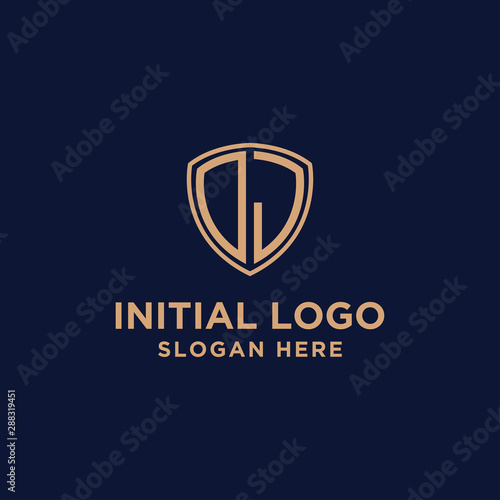 initial DJ logo template. shield and gold logo. vector