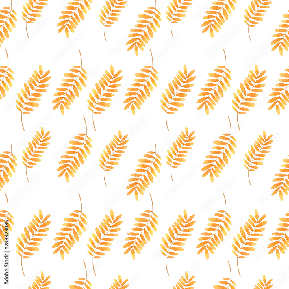 Pattern with autumn leaves watercolor paints. Background for textiles, packaging, notebooks, paper.