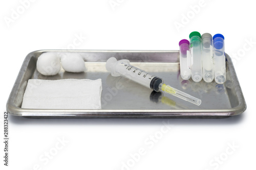 Blood collection equipments on stainless tray