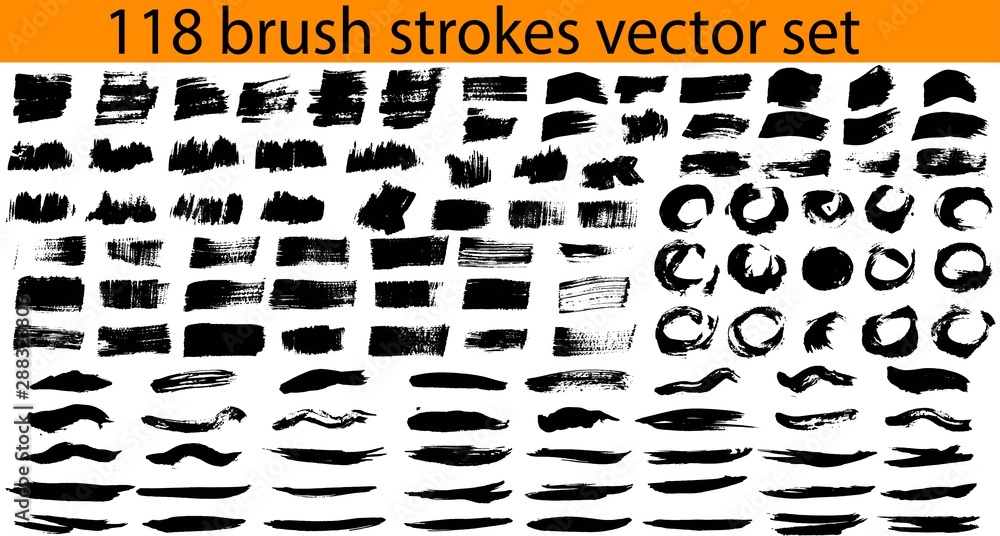 Large set different grunge brush strokes. Dirty artistic design elements isolated on white background. Black ink vector brush strokes	