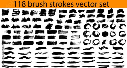 Large set different grunge brush strokes. Dirty artistic design elements isolated on white background. Black ink vector brush strokes	