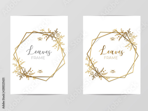 Luxury Golden Modern Geometric Floral Frame for Invite, wedding, certificate