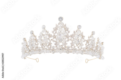 silver diamond tiara on perfect white background, stock photography