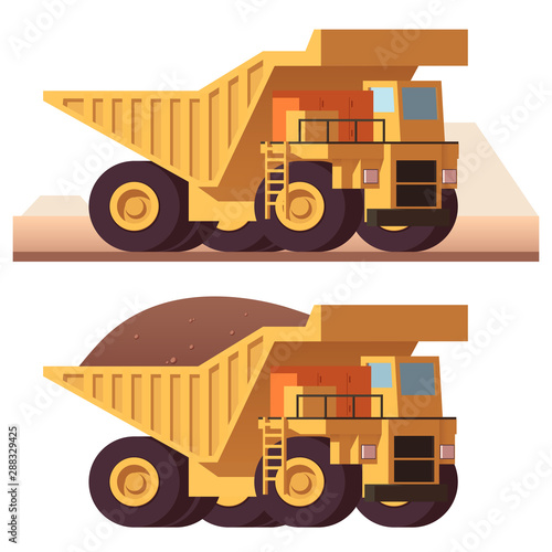 Vector flat mining dump truck. Isolated on white background