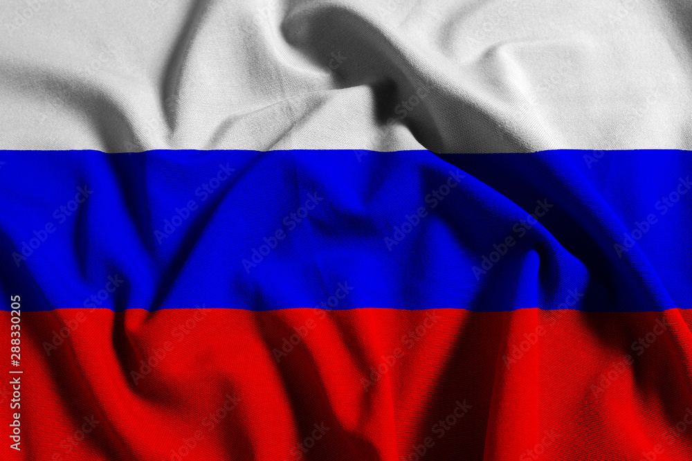 Fototapeta premium National flag of Russia on a waving cotton texture background