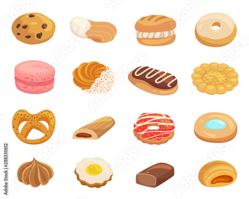 Pastry desserts flat color vector illustrations set