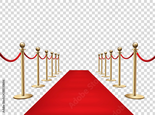 Red carpet and golden barriers realistic 3d vector illustration photo