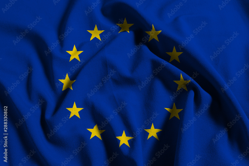 National flag of European Union on a waving cotton texture background National flag of European Union on a waving cotton texture background