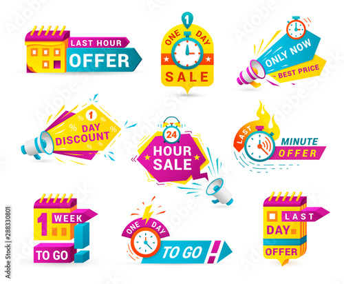 Shopping sales countdown promotional labels vector set