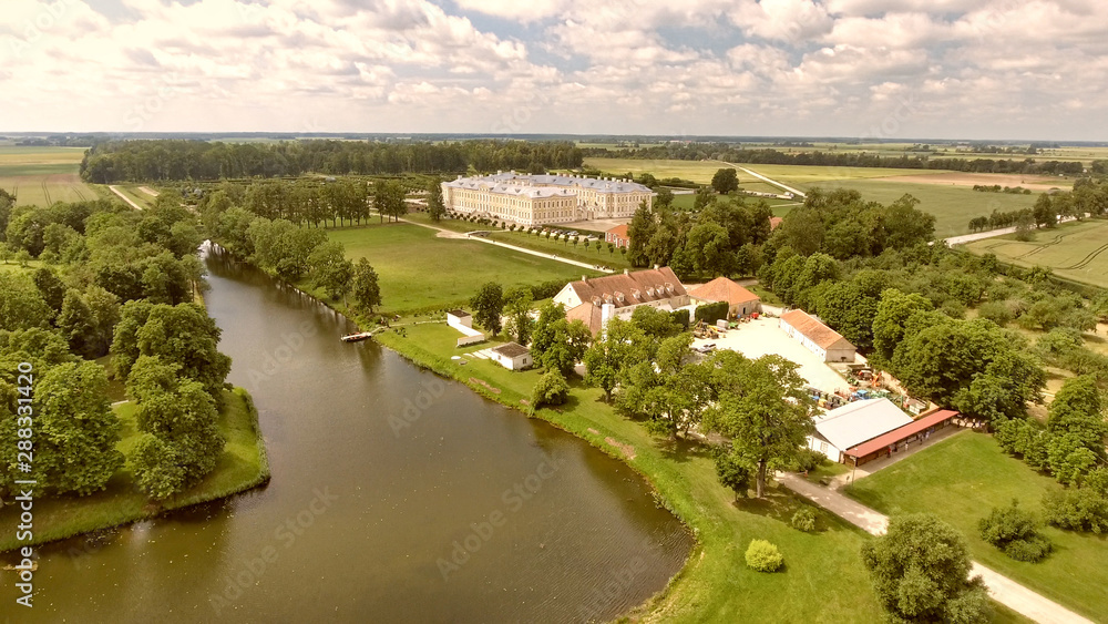 Panoramic aerial view of Rundale Castle in Latvia