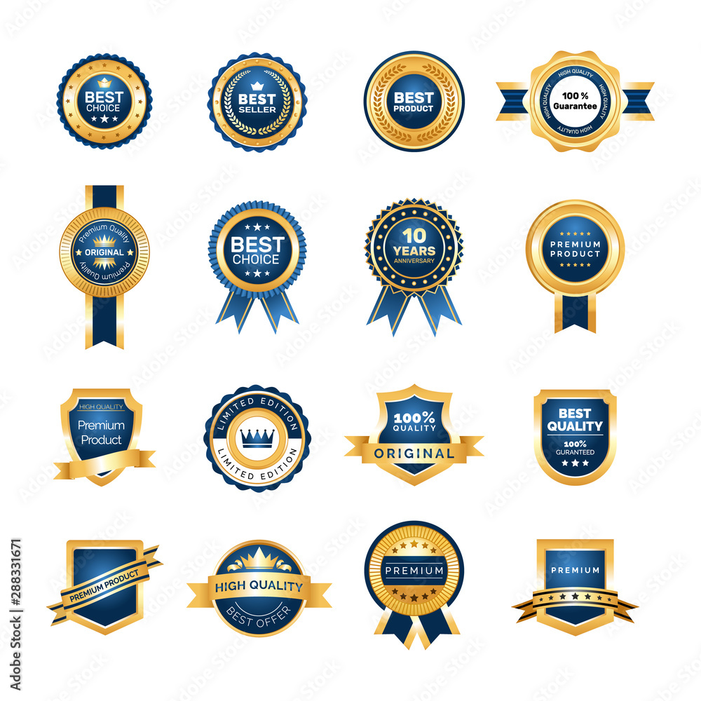 Naklejka premium Luxury gold badges quality labels premium set.