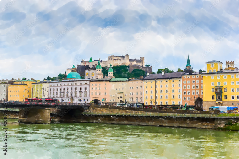 Salzburg , Austria - Watercolor style. Salzburg , Austria - Watercolor style.