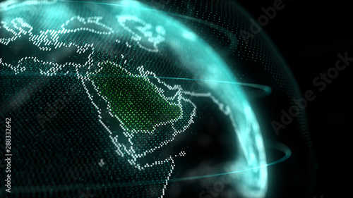 Fototapeta Naklejka Na Ścianę i Meble -  Saudi Arabia Map Hologram Effect, KSA Digital global map