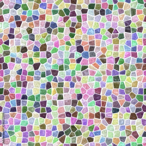 surface floor marble mosaic pattern seamless square background with white grout - full color spectrum light pastel - pink, blue, green, yellow, orange, beige, brown, purple, violet