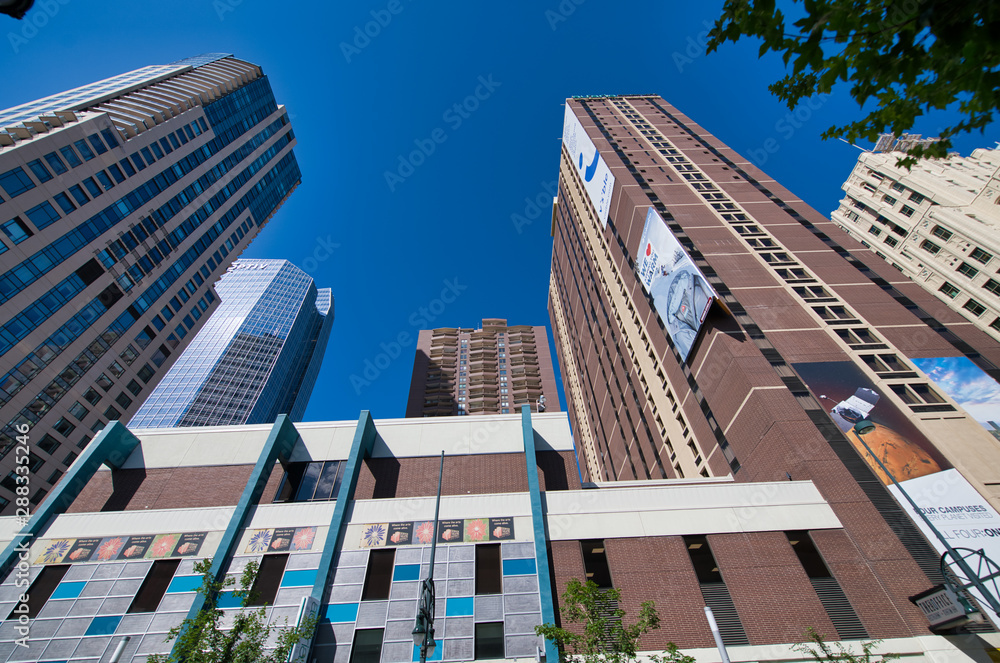 Obraz premium DENVER, CO - JULY 3, 2019: City skyline on a beautiful summer day. Denver is the main city of Colorado