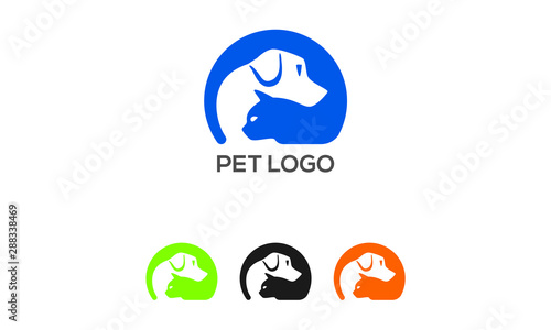 Modern pet logo design featuring dog and cat silhouettes in circles