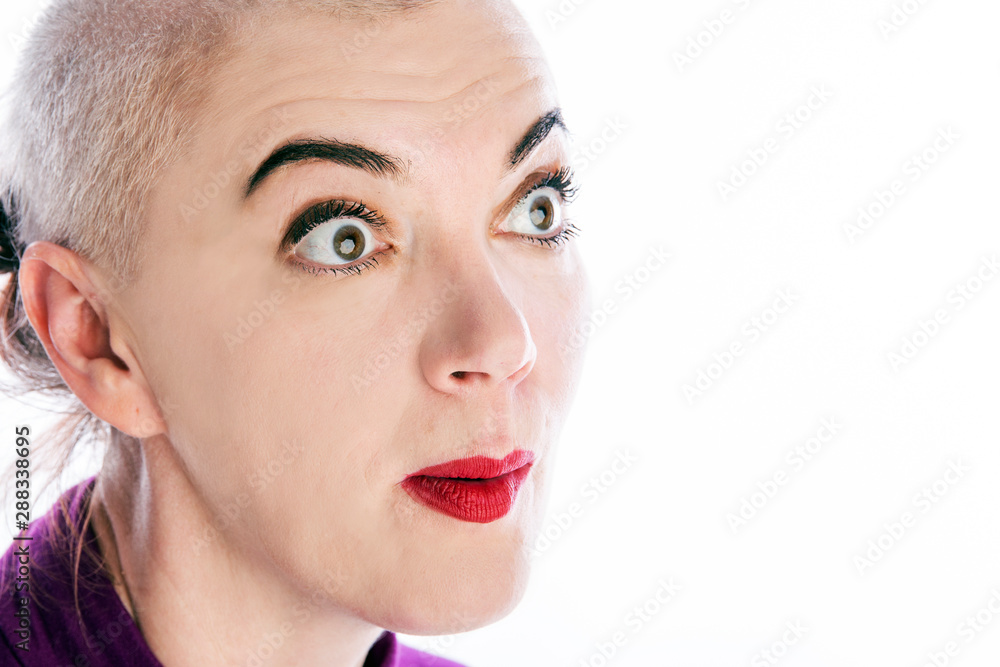 Female profile. Dummy. Bald woman. The nose and lips of the female face. dummy in profile. Female profile. Dummy. Bald woman. The nose and lips of the female face. dummy in profile.
