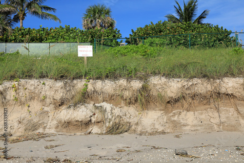 Example of severe beach erosion on Singer Island, Florida, following Hurricane Dorian Fototapeta