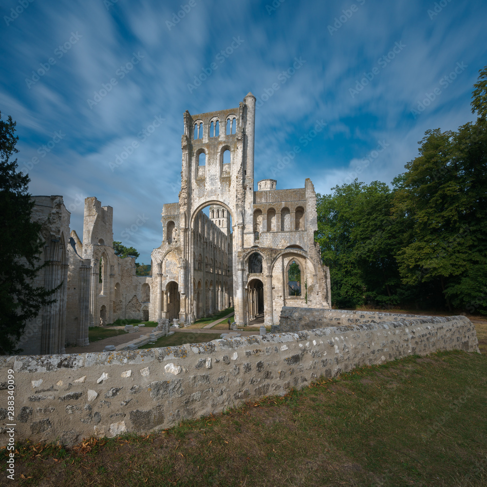 ruins of an old Benedictine monastery and abbey in Jumieges in Normandy